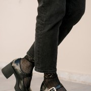 Mary Janes λουστρίνι γόβες με κρεπ τακούνι 330.Q8705-LU ΜΑΥΡΟ