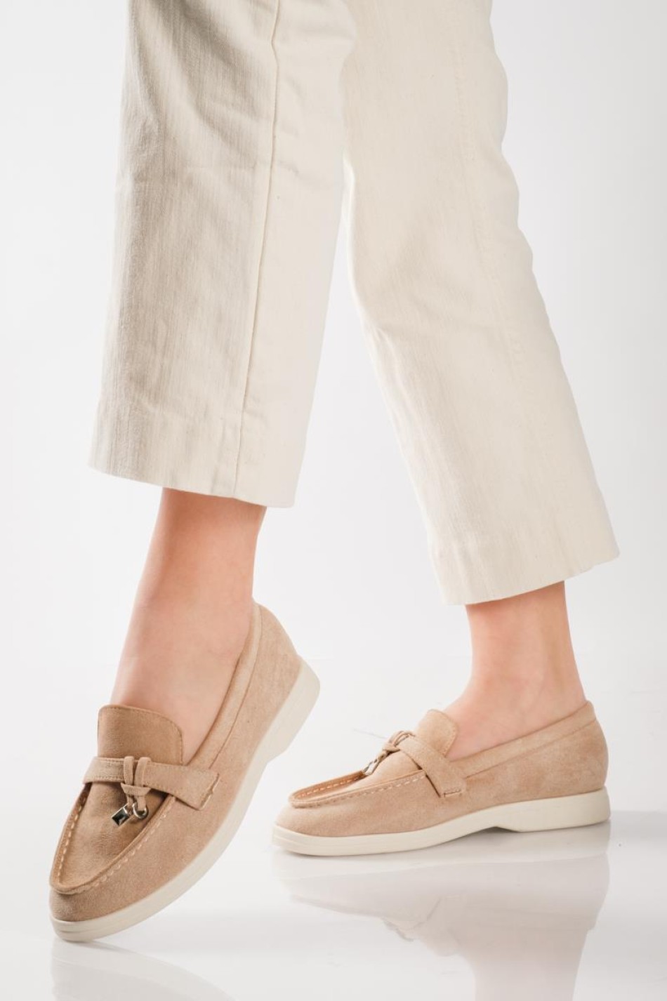 Flat suede loafers με διακοσμητικό ΠΟΥΡΟ Flat suede loafers με διακοσμητικό ΠΟΥΡΟ
