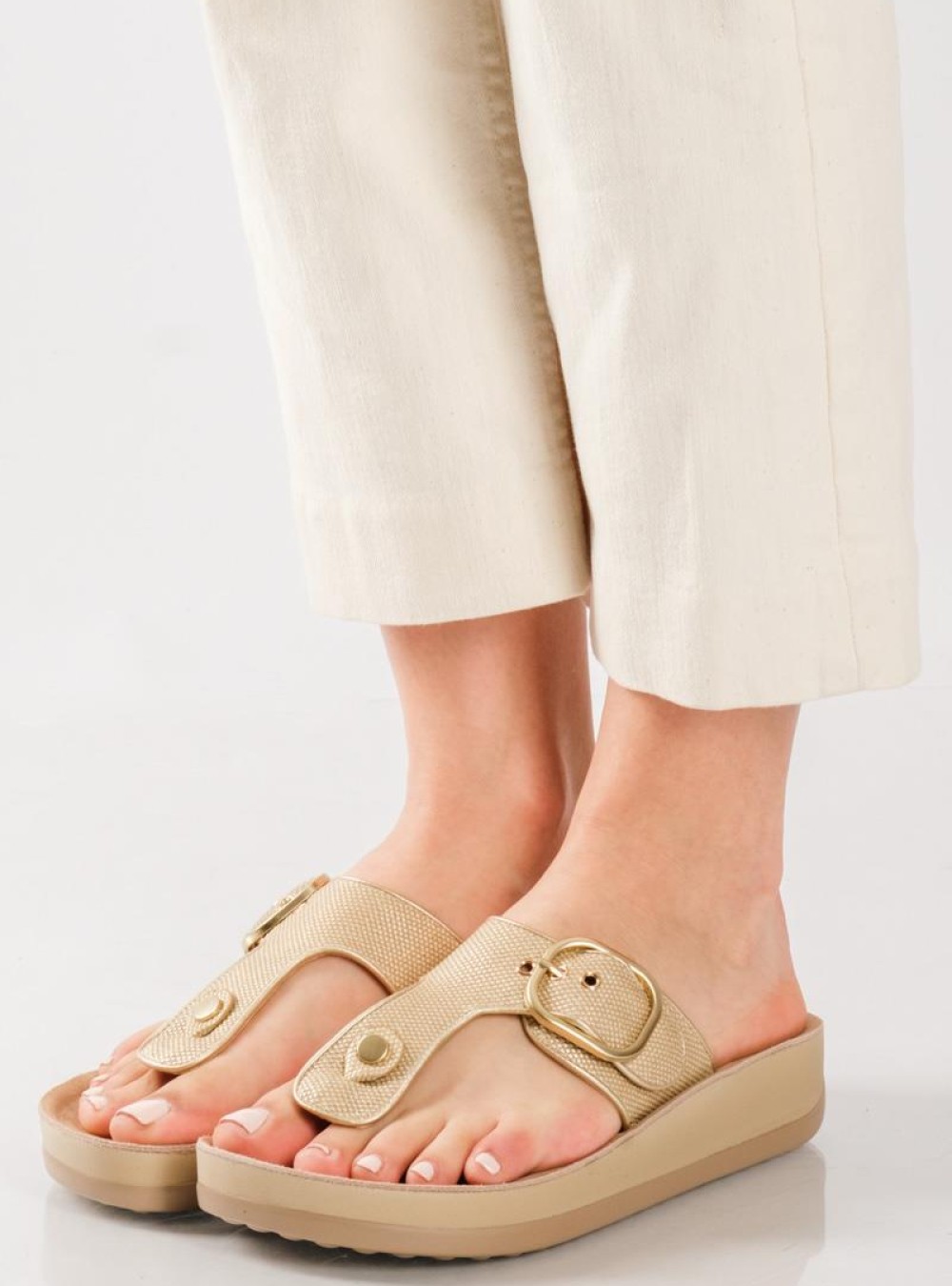 PAREX Γυναικεία flatforms με T-bar ΧΡΥΣΟ PAREX Γυναικεία flatforms με T-bar ΧΡΥΣΟ