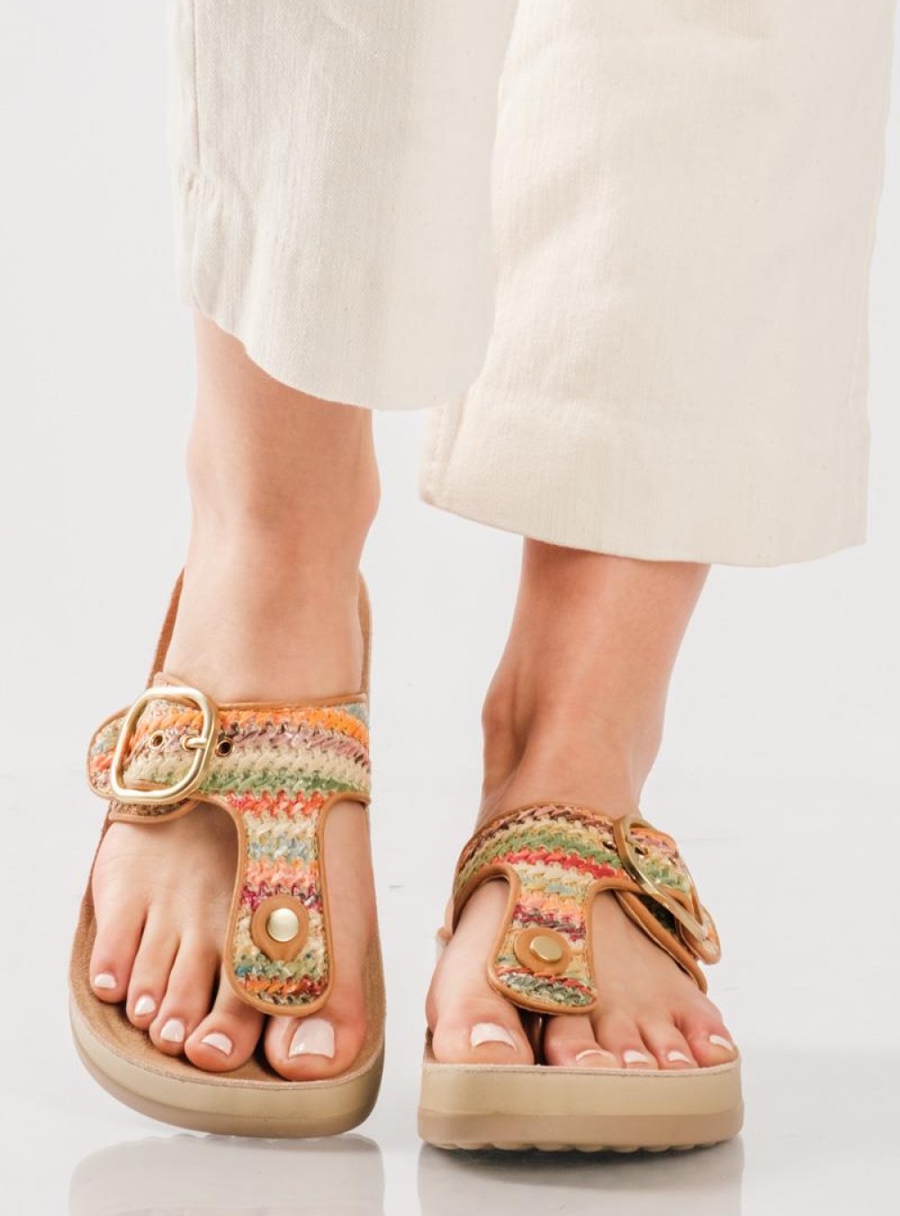 PAREX Γυναικεία flatforms με T-bar MULTI PAREX Γυναικεία flatforms με T-bar MULTI