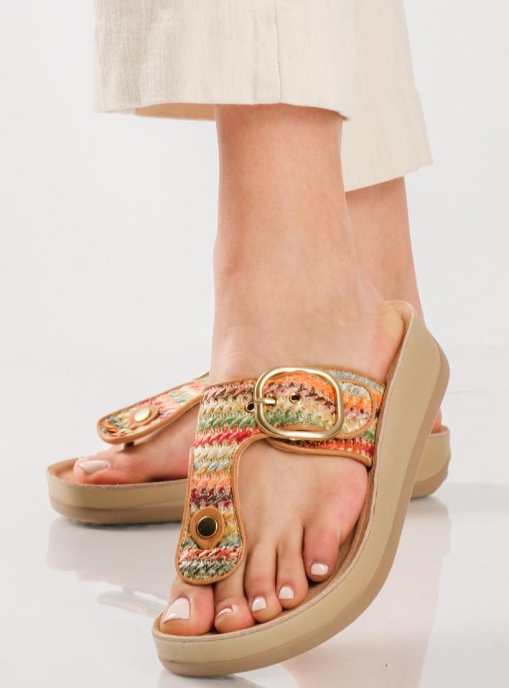 PAREX Γυναικεία flatforms με T-bar MULTI PAREX Γυναικεία flatforms με T-bar MULTI