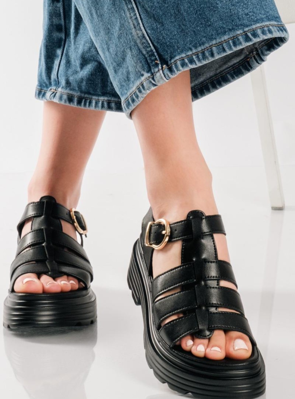 PAREX Γυναικεία flatforms τύπου Gladiator ΜΑΥΡΟ PAREX Γυναικεία flatforms τύπου Gladiator ΜΑΥΡΟ