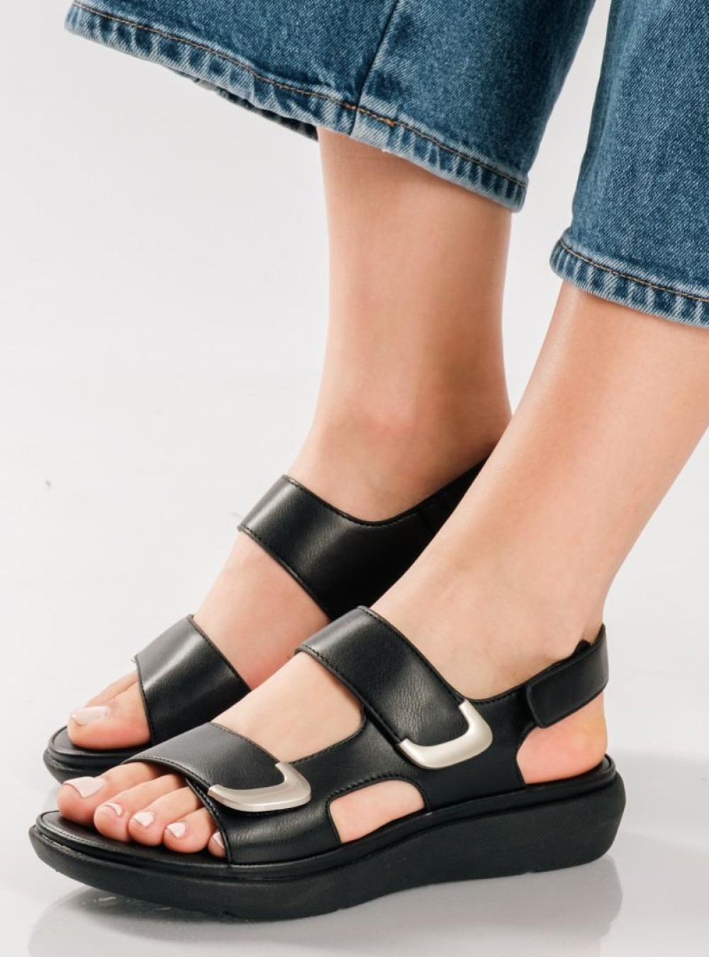 PAREX Γυναικεία flatforms με λουράκια που διαθέτουν velcro ΜΑΥΡΟ PAREX Γυναικεία flatforms με λουράκια που διαθέτουν velcro ΜΑΥΡΟ