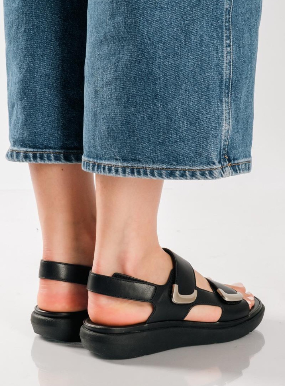 PAREX Γυναικεία flatforms με λουράκια που διαθέτουν velcro ΜΑΥΡΟ PAREX Γυναικεία flatforms με λουράκια που διαθέτουν velcro ΜΑΥΡΟ