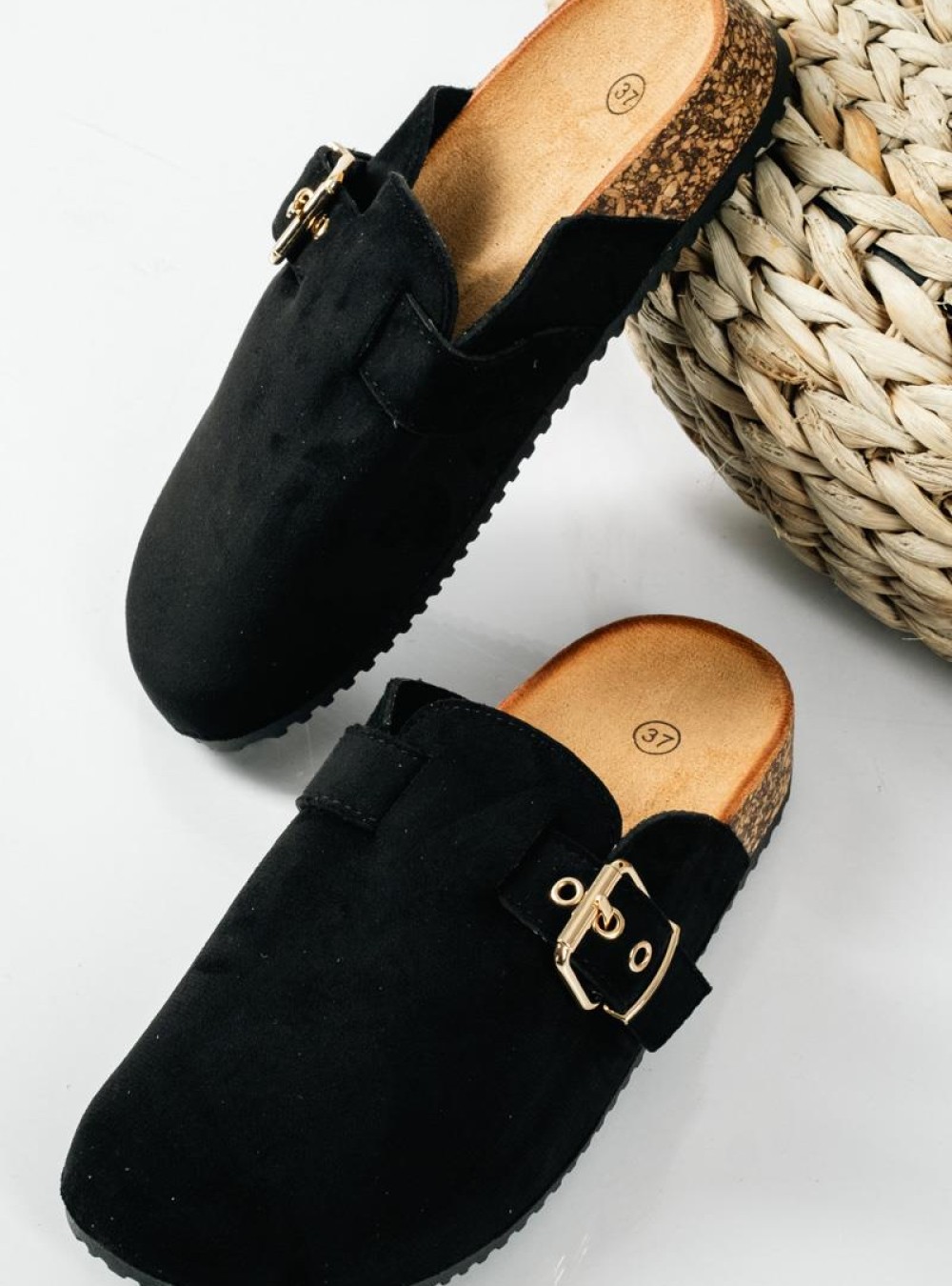 Fussbett suede clogs με τοκά ΜΑΥΡΟ