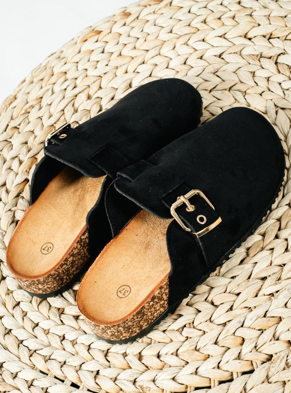 Fussbett suede clogs με τοκά ΜΑΥΡΟ
