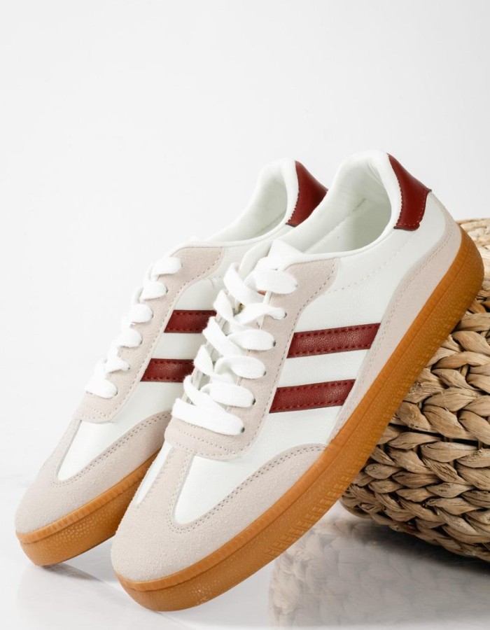 Street style colored sneakers ΑΣΠΡΟ/ΜΠΟΡΝΤΩ