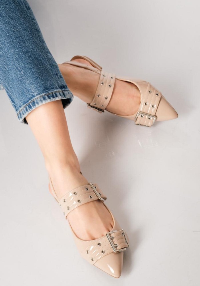 Μυτερές slingback μπαλαρίνες με ρυθμιζόμενη μπαρέτα NUDE