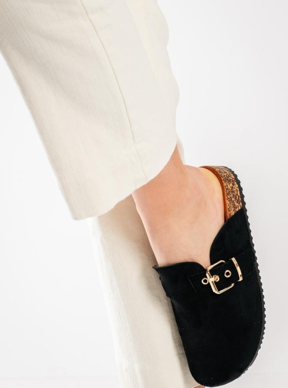 Fussbett suede clogs με τοκά ΜΑΥΡΟ