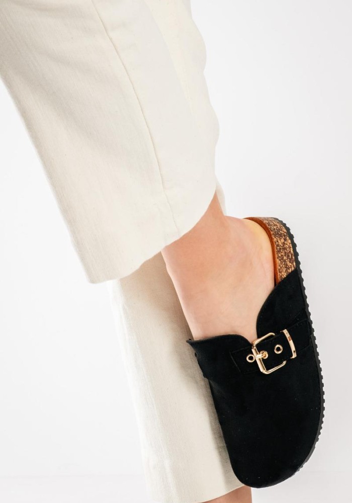 Fussbett suede clogs με τοκά ΜΑΥΡΟ