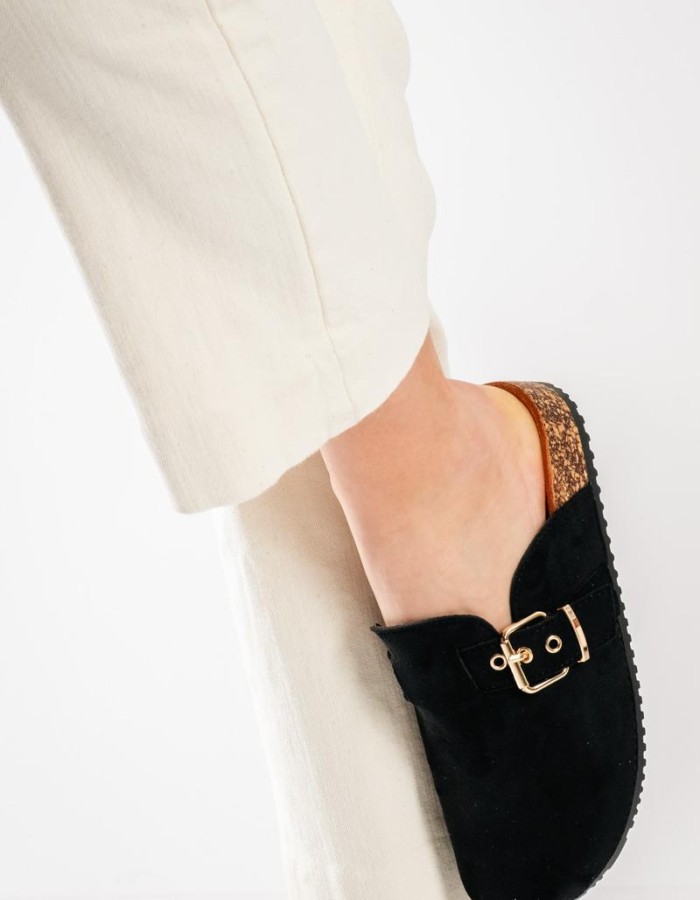 Fussbett suede clogs με τοκά ΜΑΥΡΟ