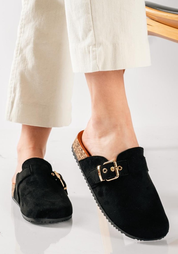 Fussbett suede clogs με τοκά ΜΑΥΡΟ