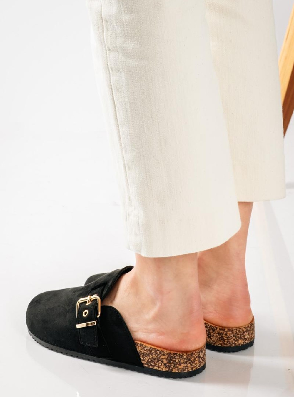 Fussbett suede clogs με τοκά ΜΑΥΡΟ