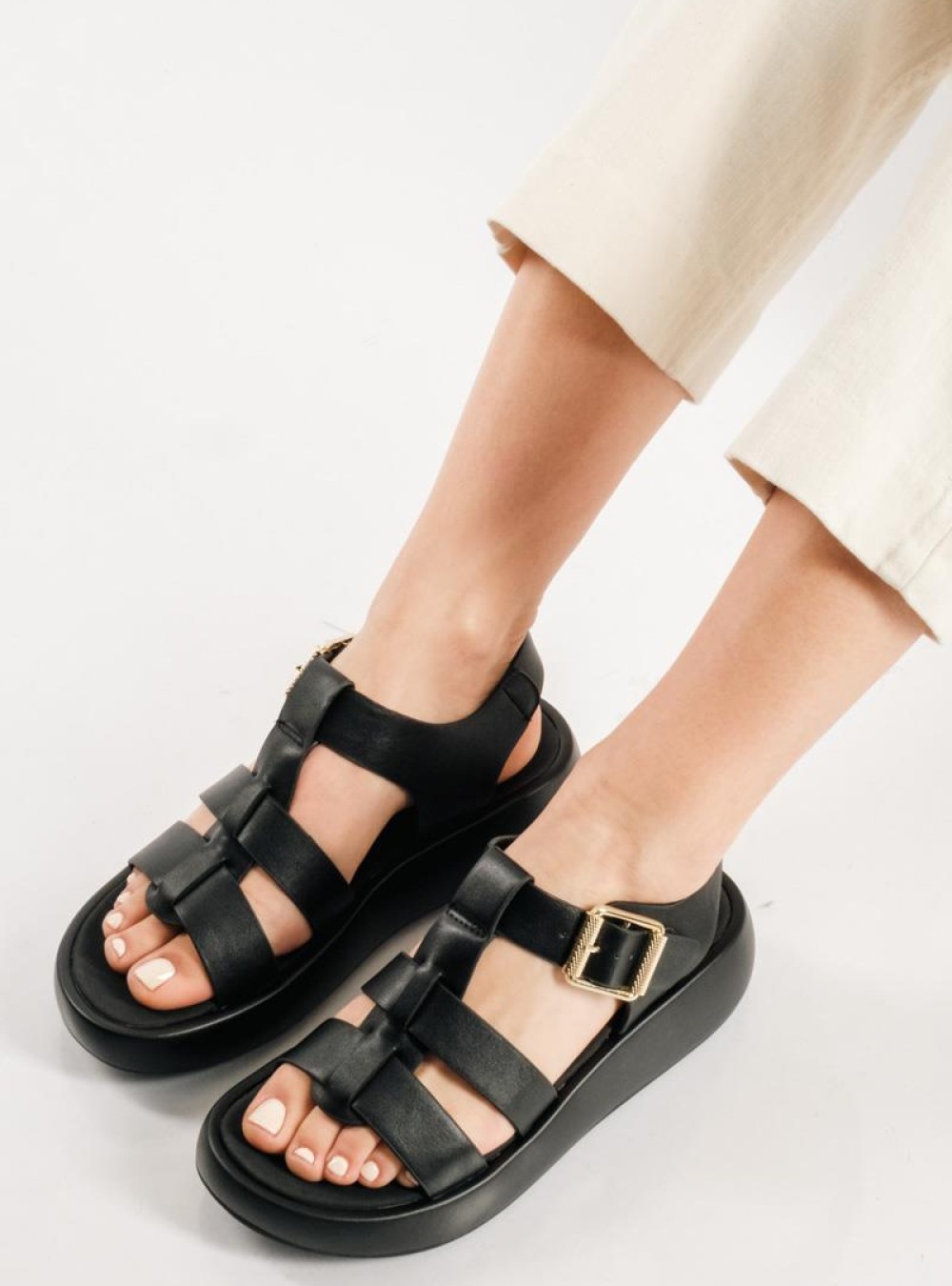 PAREX Γυναικεία flatforms με κλείσιμο με αγκράφα ΜΑΥΡΟ PAREX Γυναικεία flatforms με κλείσιμο με αγκράφα ΜΑΥΡΟ