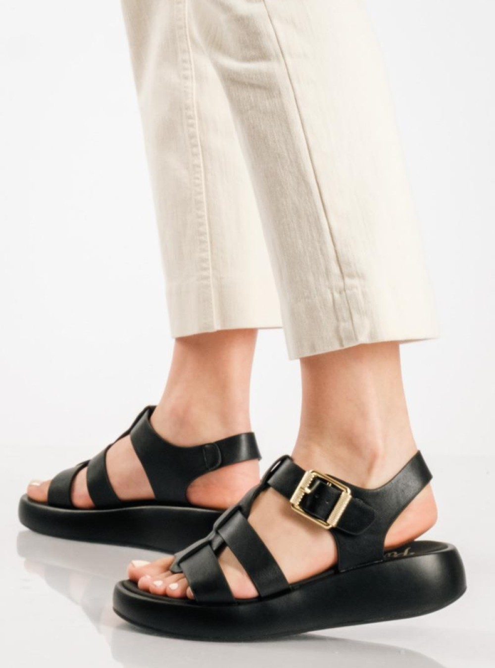 PAREX Γυναικεία flatforms με κλείσιμο με αγκράφα ΜΑΥΡΟ PAREX Γυναικεία flatforms με κλείσιμο με αγκράφα ΜΑΥΡΟ