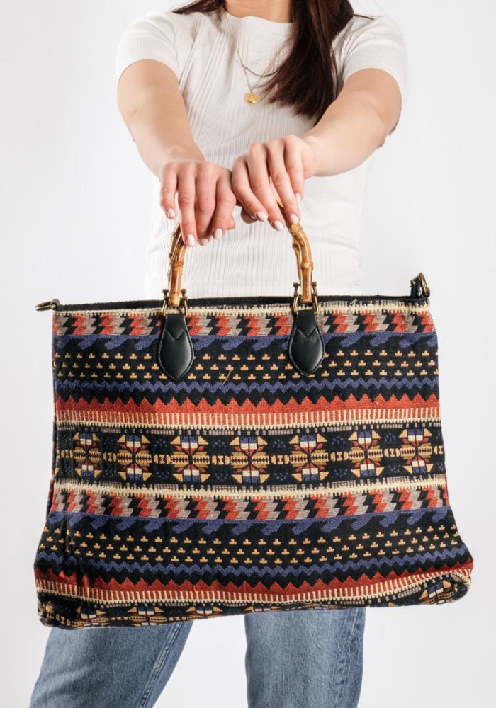 Τσάντα χειρός boho style ΜΑΥΡΟ