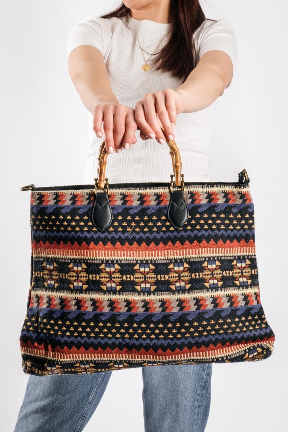 Τσάντα χειρός boho style ΜΑΥΡΟ