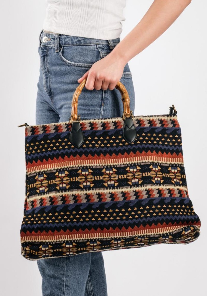 Τσάντα χειρός boho style ΜΑΥΡΟ
