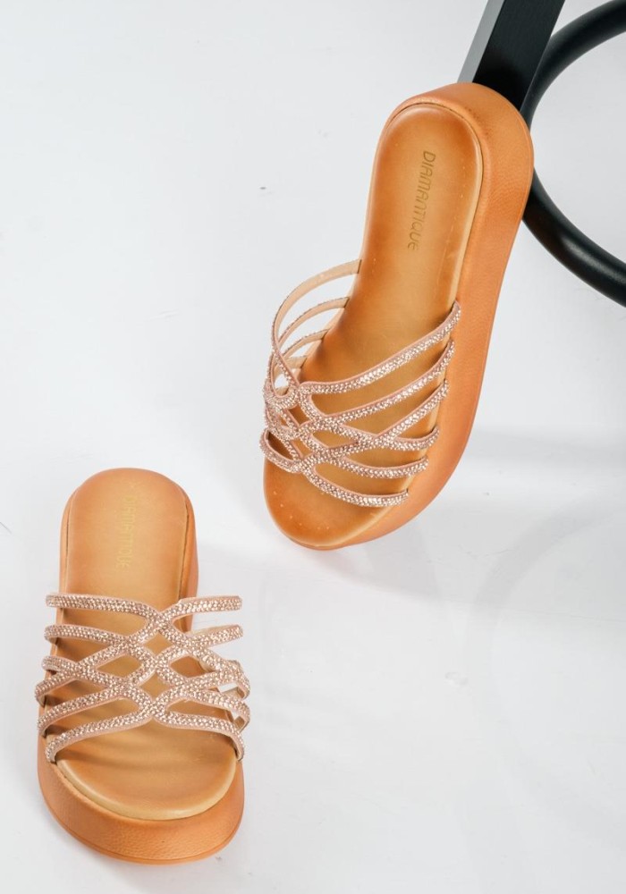 Flatforms με φάσα με λουράκια με στρας ΜΠΡΟΝΖΕ