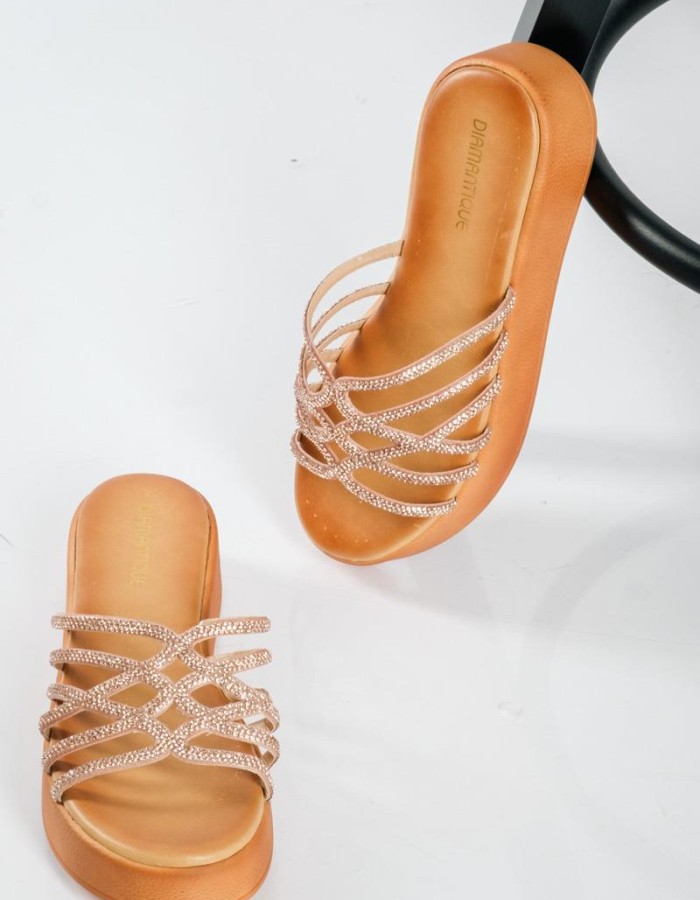 Flatforms με φάσα με λουράκια με στρας ΜΠΡΟΝΖΕ