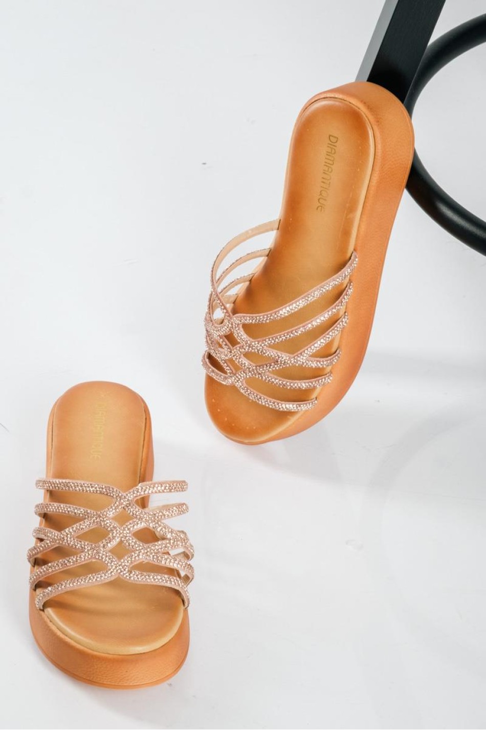 Flatforms με φάσα με λουράκια με στρας ΜΠΡΟΝΖΕ
