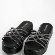 Flatforms με φάσα με λουράκια με στρας ΜΑΥΡΟ Flatforms με φάσα με λουράκια με στρας ΜΑΥΡΟ