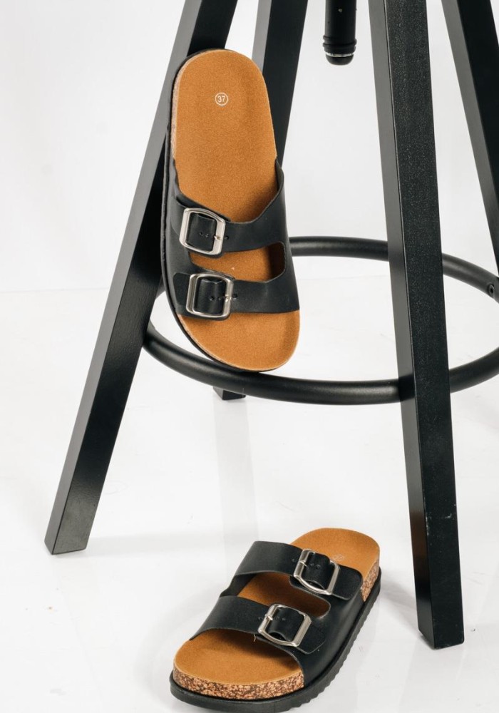 Fussbett flatform πέδιλα με ρυθμιζόμενες φάσες ΜΑΥΡΟ