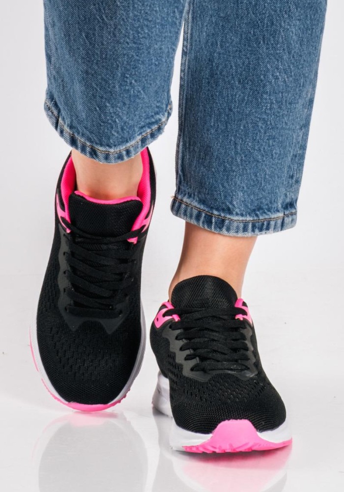 Γυναικεία υφασμάτινα running sneaker ΜΑΥΡΟ