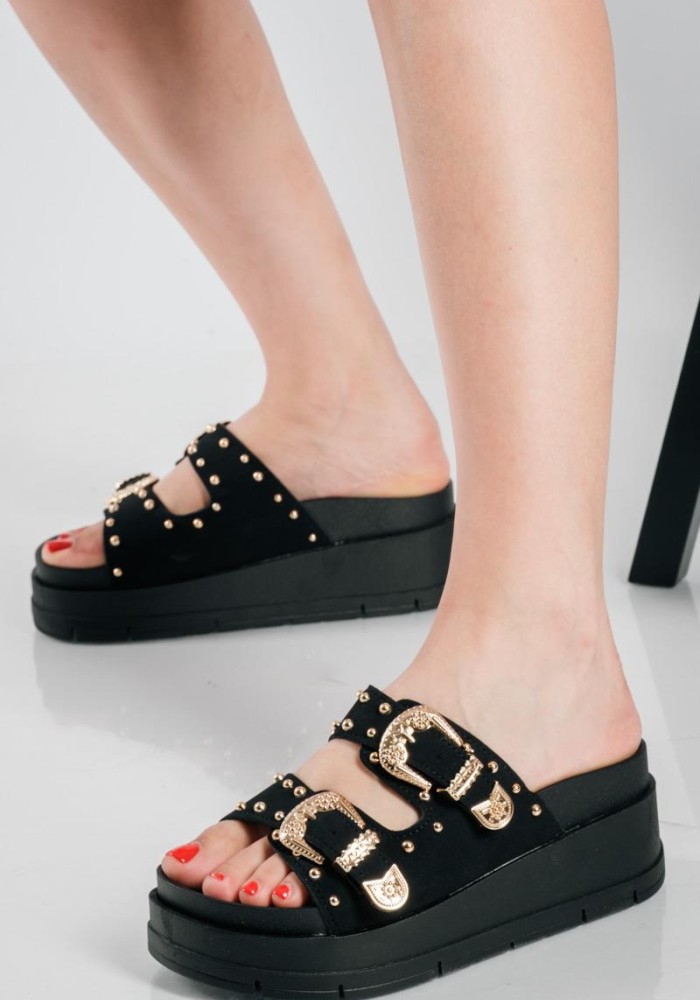 Suede flatforms με φάσα με τρουκς ΜΑΥΡΟ
