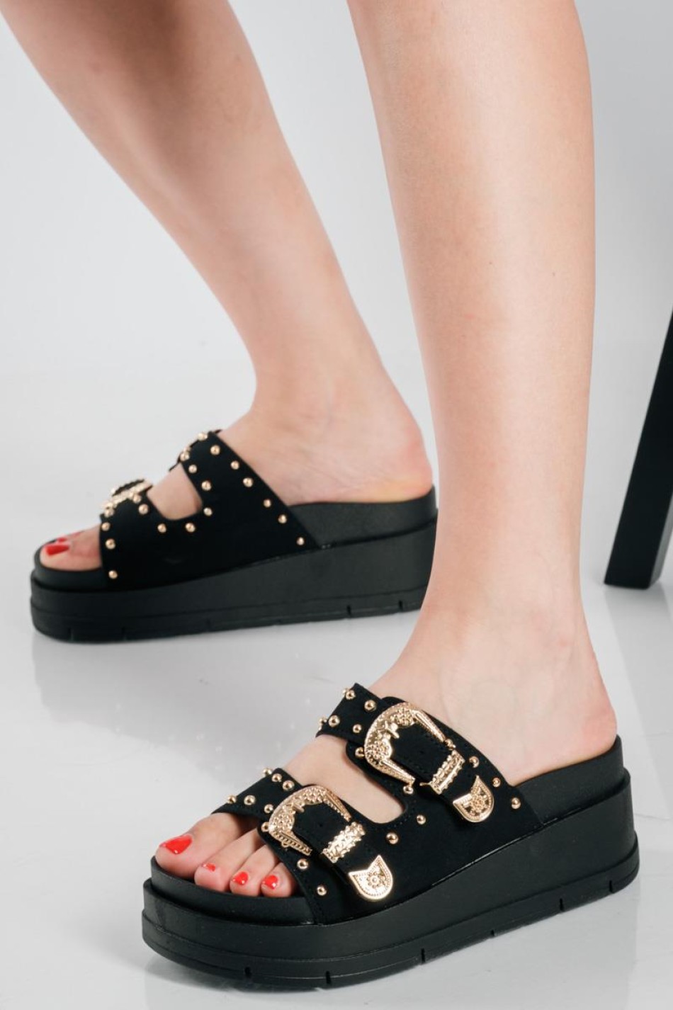 Suede flatforms με φάσα με τρουκς ΜΑΥΡΟ