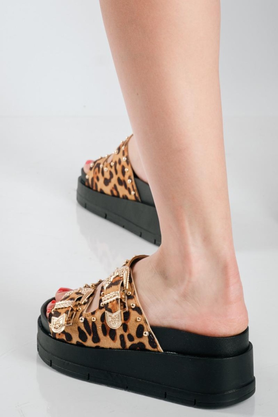 Suede flatforms με φάσα με τρουκς ΛΕΟΠΑΡ Suede flatforms με φάσα με τρουκς ΛΕΟΠΑΡ