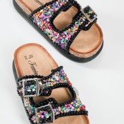 Fussbett flatforms με πολύχρωμες πέτρες ΜΑΥΡΟ Fussbett flatforms με πολύχρωμες πέτρες ΜΑΥΡΟ