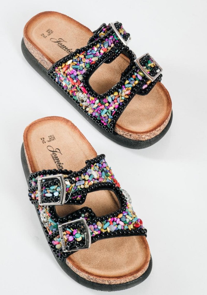 Fussbett flatforms με πολύχρωμες πέτρες ΜΑΥΡΟ