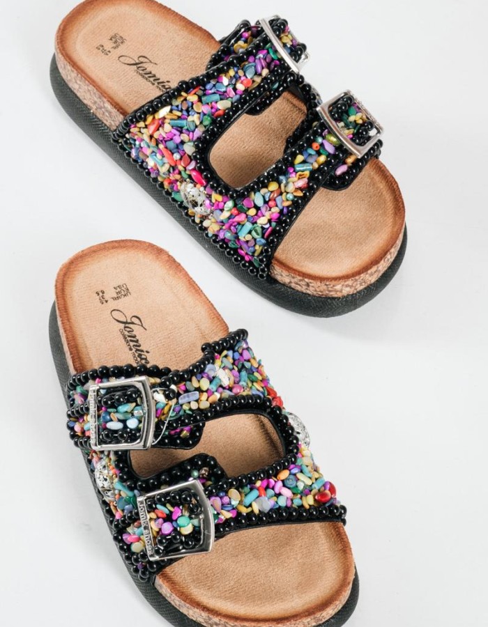 Fussbett flatforms με πολύχρωμες πέτρες ΜΑΥΡΟ