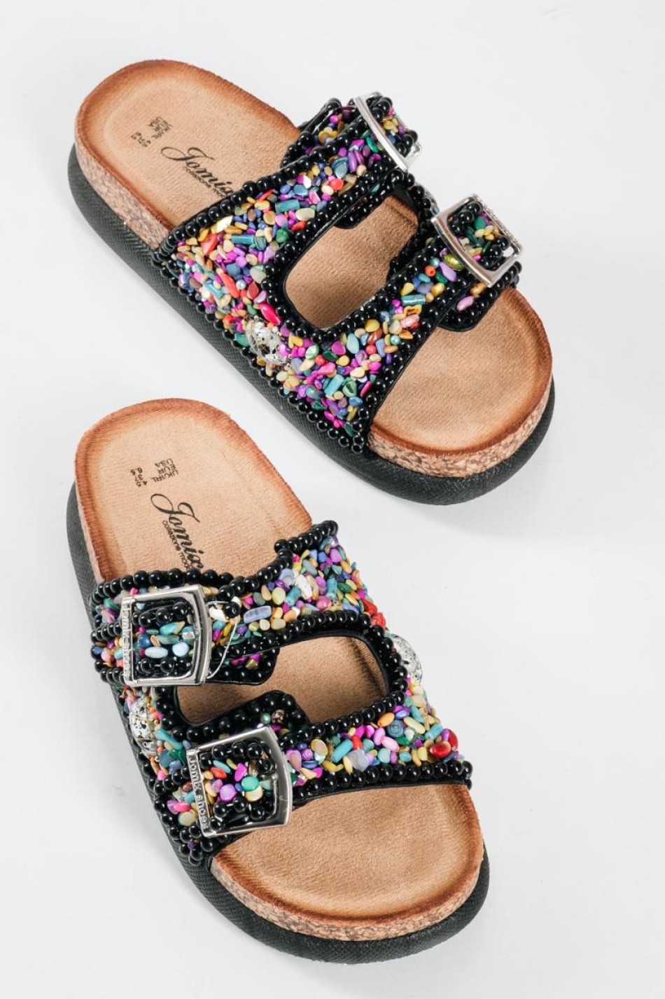Fussbett flatforms με πολύχρωμες πέτρες ΜΑΥΡΟ