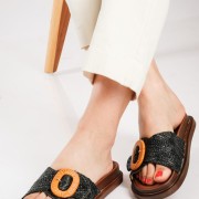 Flatforms με ψάθινη φάσα και αγκράφα ΜΑΥΡΟ Flatforms με ψάθινη φάσα και αγκράφα ΜΑΥΡΟ