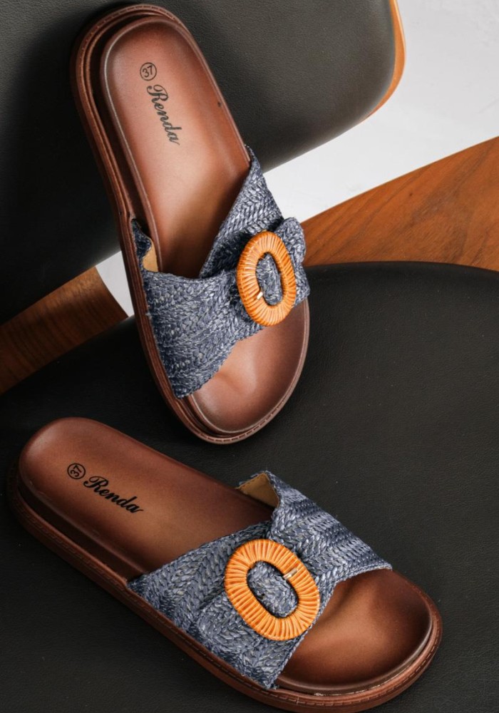Flatforms με ψάθινη φάσα και αγκράφα ΜΠΛΕ