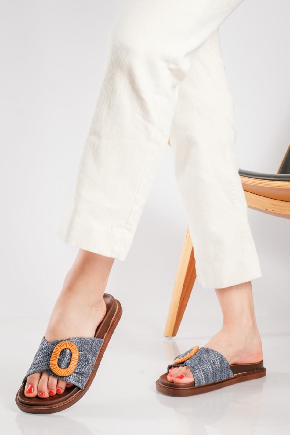 Flatforms με ψάθινη φάσα και αγκράφα ΜΠΛΕ Flatforms με ψάθινη φάσα και αγκράφα ΜΠΛΕ