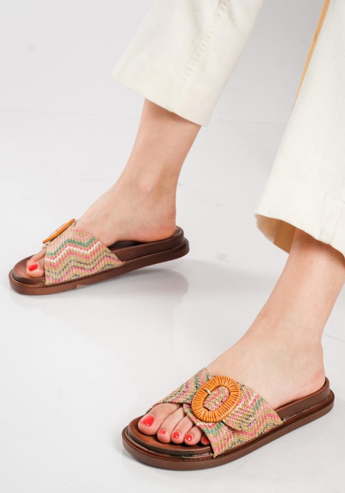Flatforms με ψάθινη φάσα και αγκράφα MULTI