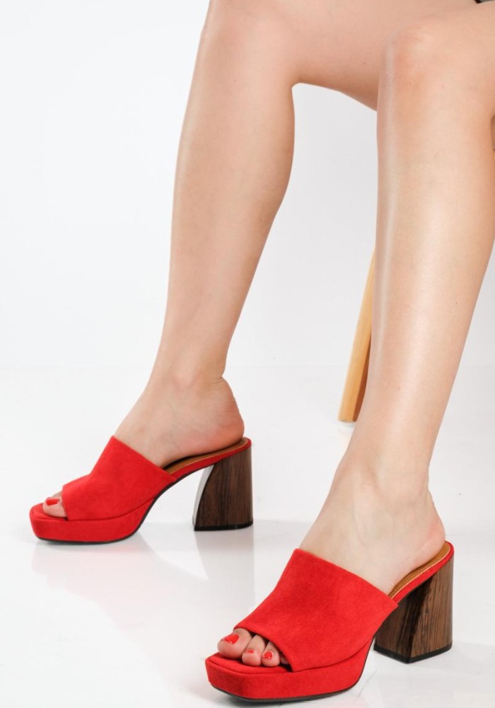Suede mules με φαρδιά φάσα ΚΟΚΚΙΝΟ