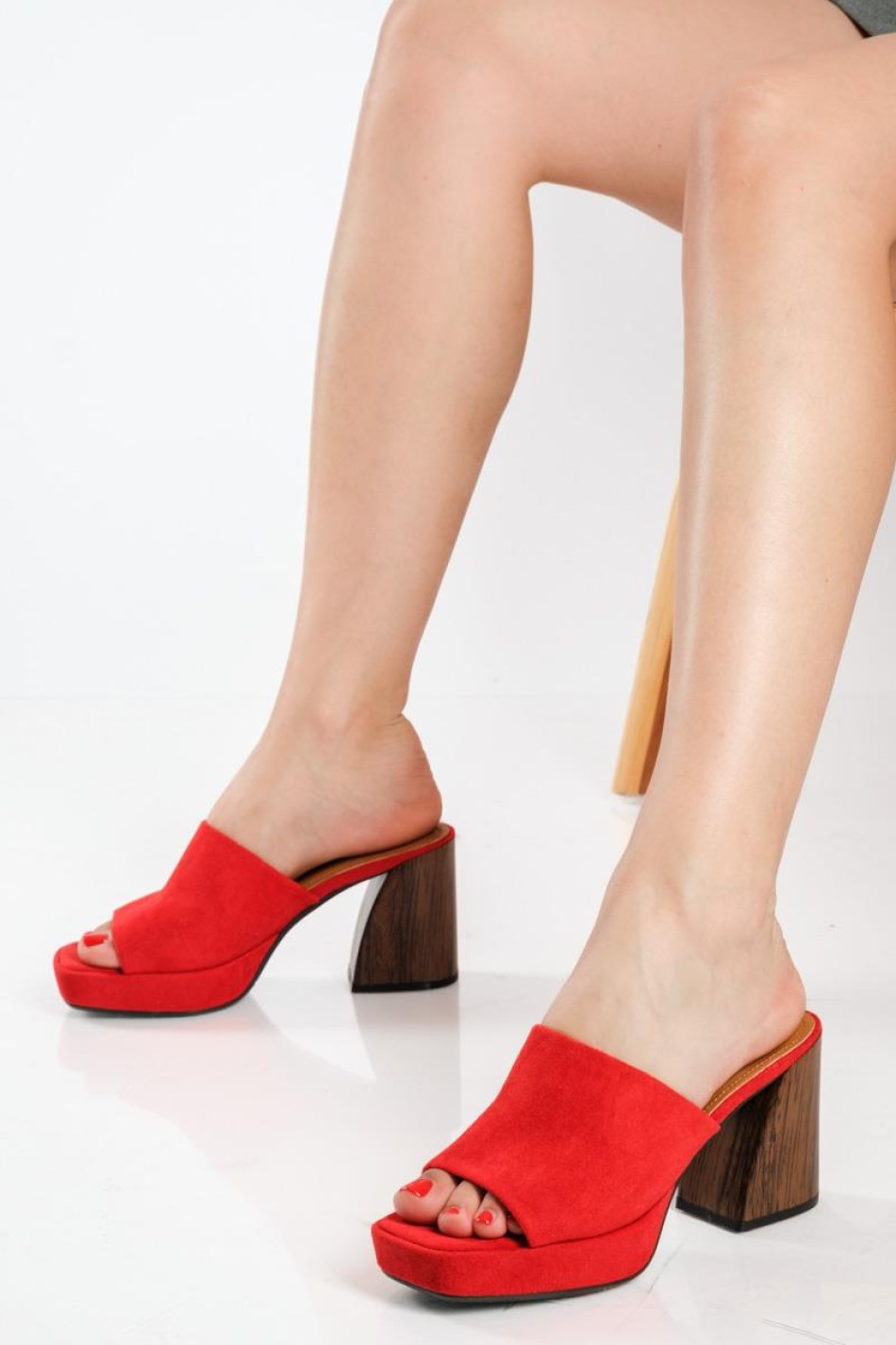 Suede mules με φαρδιά φάσα ΚΟΚΚΙΝΟ
