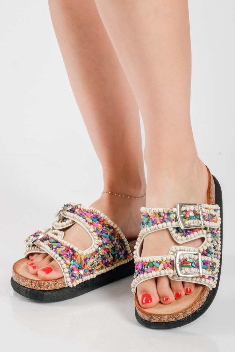 Fussbett flatforms με πολύχρωμες πέτρες ΑΣΠΡΟ Fussbett flatforms με πολύχρωμες πέτρες ΑΣΠΡΟ
