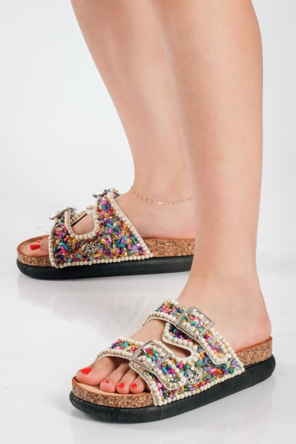 Fussbett flatforms με πολύχρωμες πέτρες ΑΣΠΡΟ Fussbett flatforms με πολύχρωμες πέτρες ΑΣΠΡΟ