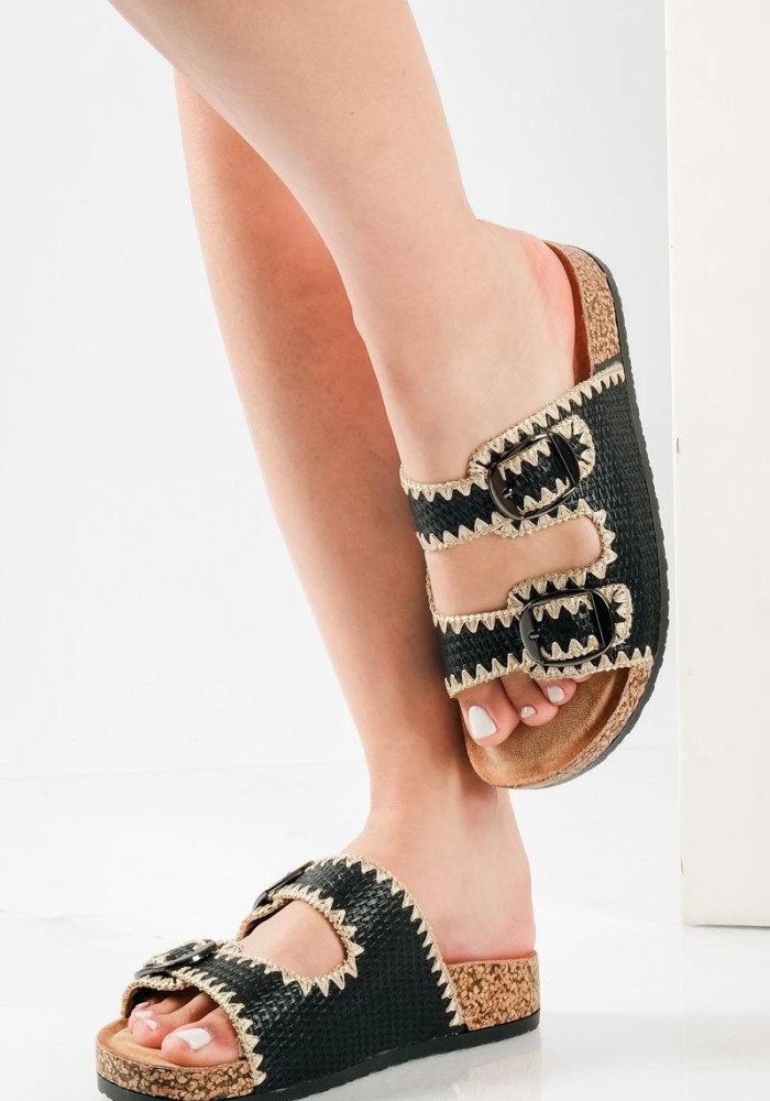 Fussbett flatforms με δυο boho φάσες ΜΑΥΡΟ