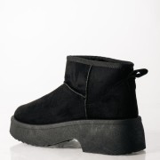 Γυναικεία μποτάκια suede με γούνα και chunky σόλα ΜΑΥΡΟ