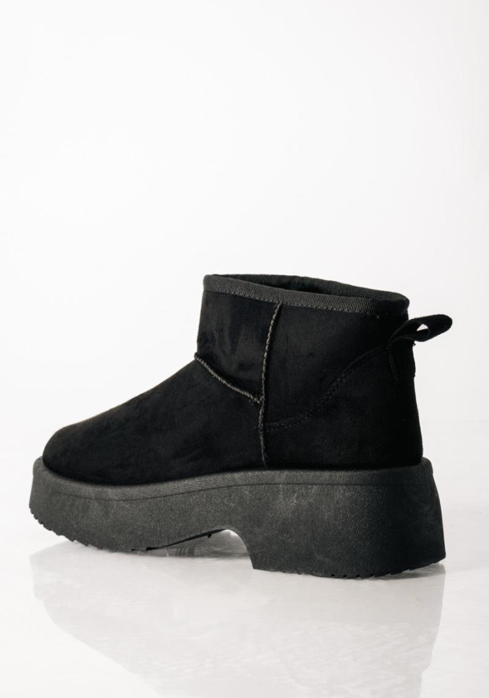 Γυναικεία μποτάκια suede με γούνα και chunky σόλα ΜΑΥΡΟ