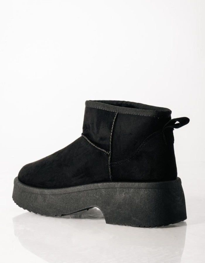 Γυναικεία μποτάκια suede με γούνα και chunky σόλα ΜΑΥΡΟ