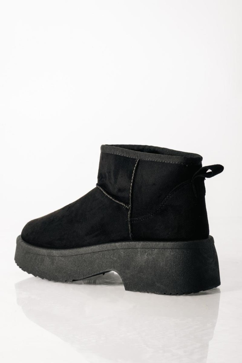 Γυναικεία μποτάκια suede με γούνα και chunky σόλα ΜΑΥΡΟ