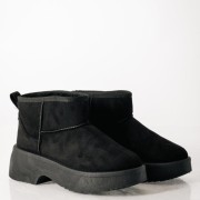 Γυναικεία μποτάκια suede με γούνα και chunky σόλα ΜΑΥΡΟ