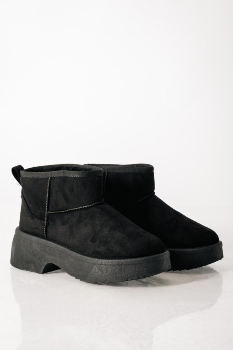 Γυναικεία μποτάκια suede με γούνα και chunky σόλα ΜΑΥΡΟ
